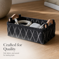 Felt Storage Basket with Wooden Handle for Desktop Organization