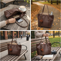 Women's Large Capacity Tote Bag with Pendant, Stylish Commuter Shoulder Bag