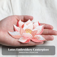 Embroidered Chinese Type Embroidery Applique DIY Decoration Lotus Flower Embroidery Applique Multicolor for Teenagers, Crafting