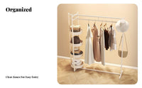 Minimalist Design Complimentarystanding Clothes Rack with Shelves Space-Saving Garment Rail with Shelves and Side Hooks Multi-Tier Shelving Hanging Stand Stable Structure for Students, Apartment Dwellers, Homeowners, Bedroom, Entryway, Walk-in Closet