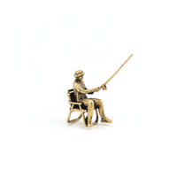 38 Mm Seated Fisherman Figurine Shiny Brass Fishing Figurine Sculpted Mini Brass Fishing Model Small Scale for Diorama, Micro-Landscape Display