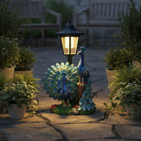 Peacock Statue with Solar Lantern Waterproof Peacock Statue with Lantern Resin