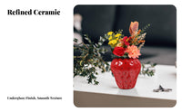 Strawberry Vase Aesthetic Cute Strawberry Ornament Smooth Glazed Surface Fruit Shaped Flower Holder for Teen Girls, Living Room, Desktop, Bookshelf