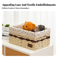 Woven Box with Cloth Insert Sturdy Storage Basket Space-Saving for Living Room