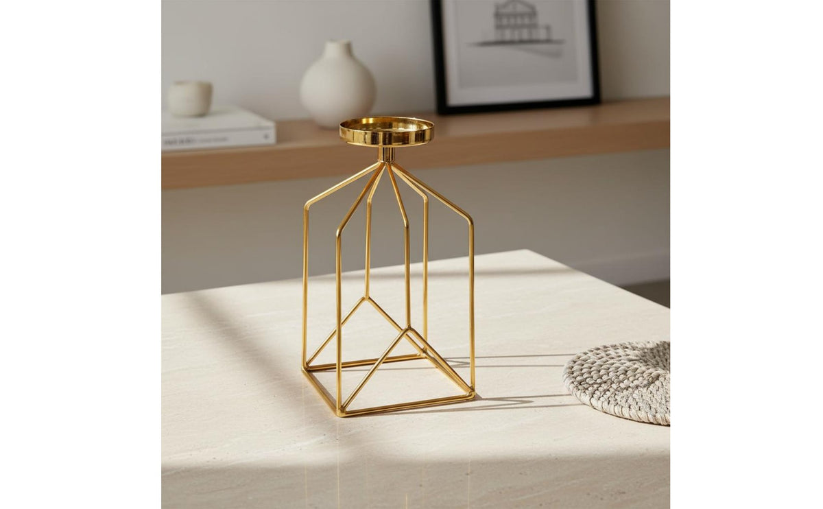 Iron Art Candle Holder Romantic Atmosphere Nordic Candlestick Minimalist Geometric Metal Candlestick for Candlelight Dinner, Living Room