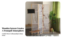 Natural Materials Bohemian Folding Screen Foldable Design Wooden Frame Woven Screen Portable 3-Panel Room Divider for Apartment Dwellers, Interior Decorators, Office Workers, Guesthouse, Bedroom