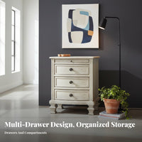 French Country design off-white Distressed Bedside Cabinet high-quality Wood Distressed off-white Nightstand Vintage Design Bedroom Furnishing Rustic Look for Adults, Homeowners, Interior Designers, Guest Room, Hallway