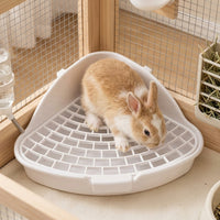Bunny Litter Tray and Bunny Litter Box, Shallow Bunny Restroom Tray for Guinea Pigs, Triangular Corner Toilet with Removable Grate