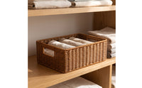 Woven Container Basket Rectangular Wicker Storage Basket Sturdy for Shelves
