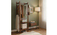 Modern Simple Design Freestanding Closet Organizer Multi-Functional Rolling Garment Rack Large Capacity Bamboo Clothes Hanging Rack Heavy Duty for Entryway