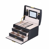 Soft Velvet Interior Jewelry Storage Box with Drawers Lockable 3 Layer Jewelry Box Built-in Mirror Waterproof for Women, Girls, Bedroom, Travel