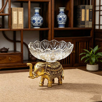Bowl with Elephant Base Decorative Pachyderm Fruit Bowl Brass-Colored for Hosts, Entryway