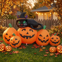 Inflatable Black Cat and Pumpkin Cute Inflatable Cat with Pumpkins Outdoor Halloween Decoration Bright for Lawn