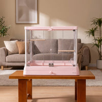 Large Bird Cage with Glass and Metal, Luxury Tabletop Metal Parrot Cage for Indoor Use, Universal Fit for Birds, Includes Accessories and Tray