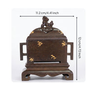 Copper Incense Holder Pedestal Base Antique Square Scent Container Side Handles Interior Ornament