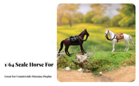 1/64 Scale Horse Figurine Hand-Painted Miniature Saddled Horse Realistic Design Diorama Accessory for Hobbyists, Crafters, Dioramas, Party Favors