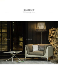 户外藤编沙发套装组合室外休闲庭院防水防晒阳台露台户外家具 岩板长茶几 组合