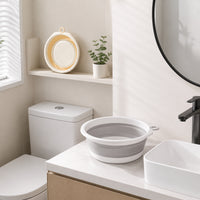 Foldable Sink, Gray Laundry Tub with Integrated Handle, Foldable Washing Bowl for Camping Kitchen & Hand Washing, Space-Saving Foldable Sink