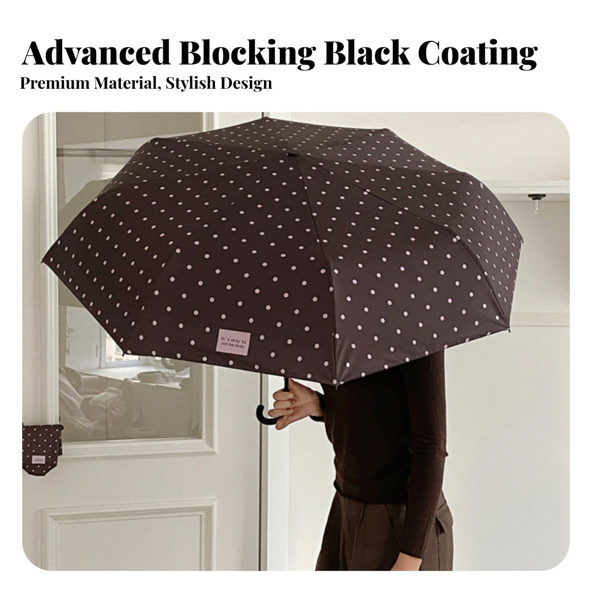 round Dot Folding Umbrella Korean Design Portable Rain and Sun Umbrella Protection Weather Accessory for Women, Girls, Outdoor, Commuting