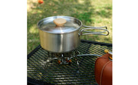 Folding Handle Stainless Steel Camping Cookware Set Lightweight Portable Backpacking Cook Set Compact Stainless Steel Mess Kit Easy to Clean for Campers, Hikers, Backpackers, Hiking, Picnic