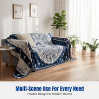 Sofa Throw Blanket, Geometric Abstract, Thick Cotton Knit, Navy Cream Star, Modern Minimalist