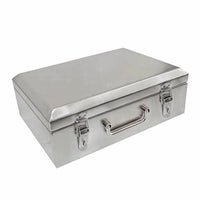 Hard-Shell Stainless Steel Tool Box Rust-Resistant Tool Box with Metal Latches Reinforced Storage Case Lockable for Workshop, Garage
