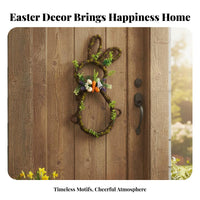 Easter hare Wreath Colorful Eggs Plush hare and Ears Set Welcome Sign Plaid Pattern for Homeowners, Entrymanner, Porch