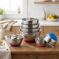 Mixing Bowl Set with Silicone Lids, Non Slip Metal Salad Bowl for Food Prep, Large Serving Bowl for Space Saving Storage and Food Storage Use