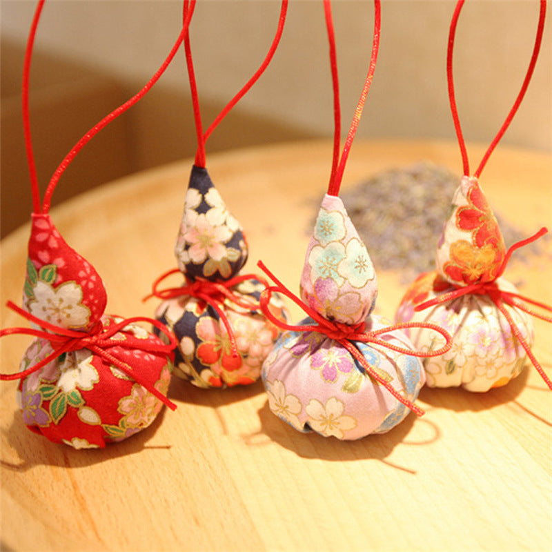 Embroidered Brocade Sachet Amulet with Lavender/Mugwort Filling, Japanese Style Lucky Charm Gourd Pouch