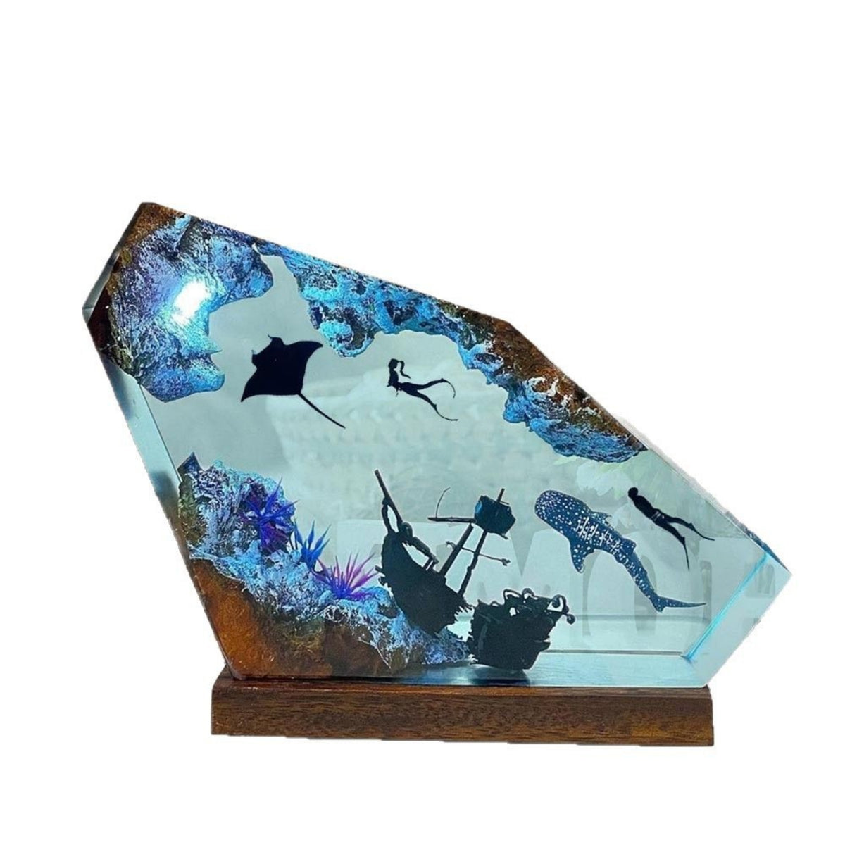 Resin and Wood Night Light Artistic Resin Wood Art Lamp Ambient for Shelf