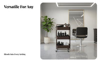 Multi-Tier Utility Trolley Multifunctional 3-Tier Rolling Cart Metal Utility Cart with Wheels 360-Degree Rotating Casters