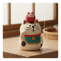 Good Luck Charm Maneki-Neko Statue Symbol of Wealth Japanese-Inspired Design Figurine Cute Design for Business Owners, Bookshelf Display
