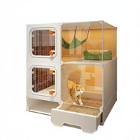 Spacious Interior Multi-Level Feline Villa with Integrated Litter Box Easy to Clean Multi-Level Feline Kennel Good Ventilation Pet Furniture Breathable Mesh for Indoors, Indoor, Living Room, Bedroom
