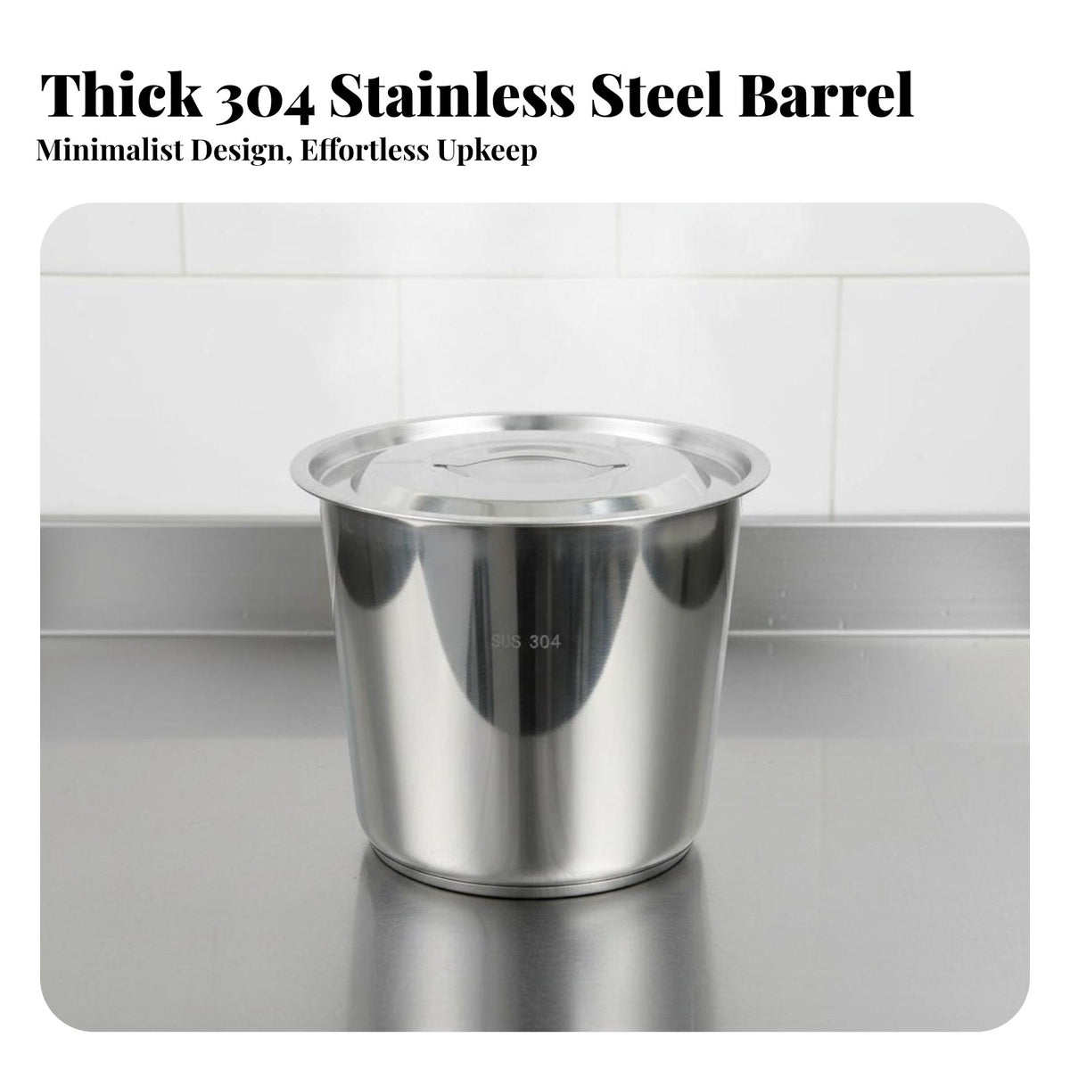 Stainless Steel Bucket with Lid Extra Thick Large Capacity Soup Barrel Handleless Utility Pail for Caterers, Home Cooks, Catering