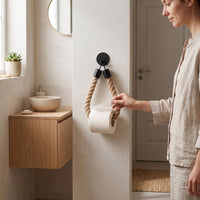 Toilet Tissue Holder Wall-Mounted Toilet Tissue Holder with Rope Bathroom Accessory Matte Black Hardware Easy to Install
