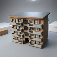 Model Building with Balconies Pre-Cut Apartment Model Kit Paintable Multi-Story for Modelers, Railway Layouts, Dioramas
