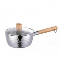 Stainless Steel Saucepan with Glass Lid Hammered Snow Pan Induction Compatible Saucepan with Lid Food-Grade for Singles