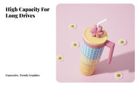 Keeps Drinks Hot or Cold Stainless Steel Car Tumbler Food-Grade Materials Flower Straw Topper Cup Cute Pattern Design for Outdoor, Home, Gym