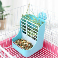 Small Animal Hay Feeder, 2-in-1 Hay Feeder, Spring-Loaded Hay Rack and Food Bowl for Chinchilla, Anti-Waste Design, 13x13x15.9cm