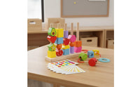 Wooden Bead Stacking Set Made of Wood Fruit and Shape Stacking Blocks Hand-Eye Coordination Bead Threading Game for Young Children, Kindergarten
