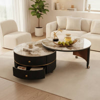 2 Pieces Modular Coffee Table Mineral-Look slabLook Coffee Table with Wheels Mobile Nesting Tables for Living Room, Small Apartment
