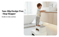 Non-Slip Design 2-Step elevateer for children Wide Steps two-levelHeight Bathroom Stepper Easy to Clean Stepping Stool Sturdy Construction for Toddlers, Parents, Hand Washing, toilet training, Bedroom, Kitchen