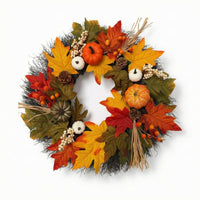 Artificial Fall Wreath with Pumpkins Full Maple Leaf Wreath with Pinecones Textured Farmhouse for Homeowners, Decorators, Entryway, Thanksgiving