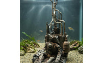 Weathered Finish Robot Aquarium Ornament Bronze and Gray Tones Industrial Aquarium Decoration Tall Vertical Structure Resin Aquatic Aquarium Ornament Detailed Sculpted Surface