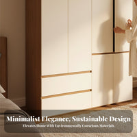 Wooden Clothes Closet Thickened Panels Wardrobe with Drawers and Shelves Sturdy Large Capacity Closet for Families, Renters, Dressing Room, Apartment