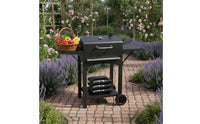 Briquette-Fueled Grill with Side Shelves Outdoor Briquette-Fueled Grill with Thermometer Porcelain-Enameled for Home Cooks, Backyard, Patio, Garden