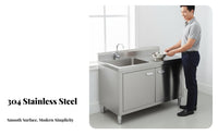 Stainless Steel Sink Cabinet Easy to Clean Unified Sink Countertop Cabinet Rust Resistant Commercial Kitchen Wash Station for Gardeners, Restaurant