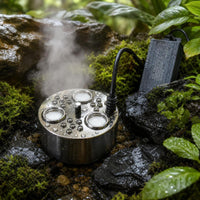 Stainless Steel High-Frequency Mist Maker 3-Head High-Frequency Fogger with LED Submersible Mist Maker with LED Lights Waterproof for Hobbyists, Gardeners, Pond, Fountain, Rockery, Aquarium