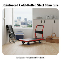 Portable Folding Platform Cart Space Saving Flatbed Hand Truck Quiet Wheels Foldable Push Cart Easy Maneuverability for Delivery Personnel, Warehouse Workers, Office Employees, Home, Workshop, Loading Dock, Garage