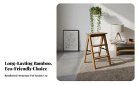 Foldable 3 Step Folding Ladder Space-Saving Bamboo Step Stool Multi-Functional Convertible Ladder Chair Sturdy and Stable for Homeowners, Adults, Seniors, Kitchen, Living Room, Office, Study